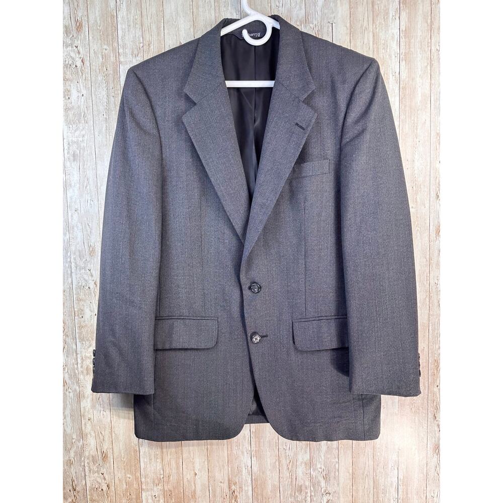 Burberrys' Wool Blazer Jacket Mens 40 Gray Charcoal Button Sports Coat USA‎ MADE